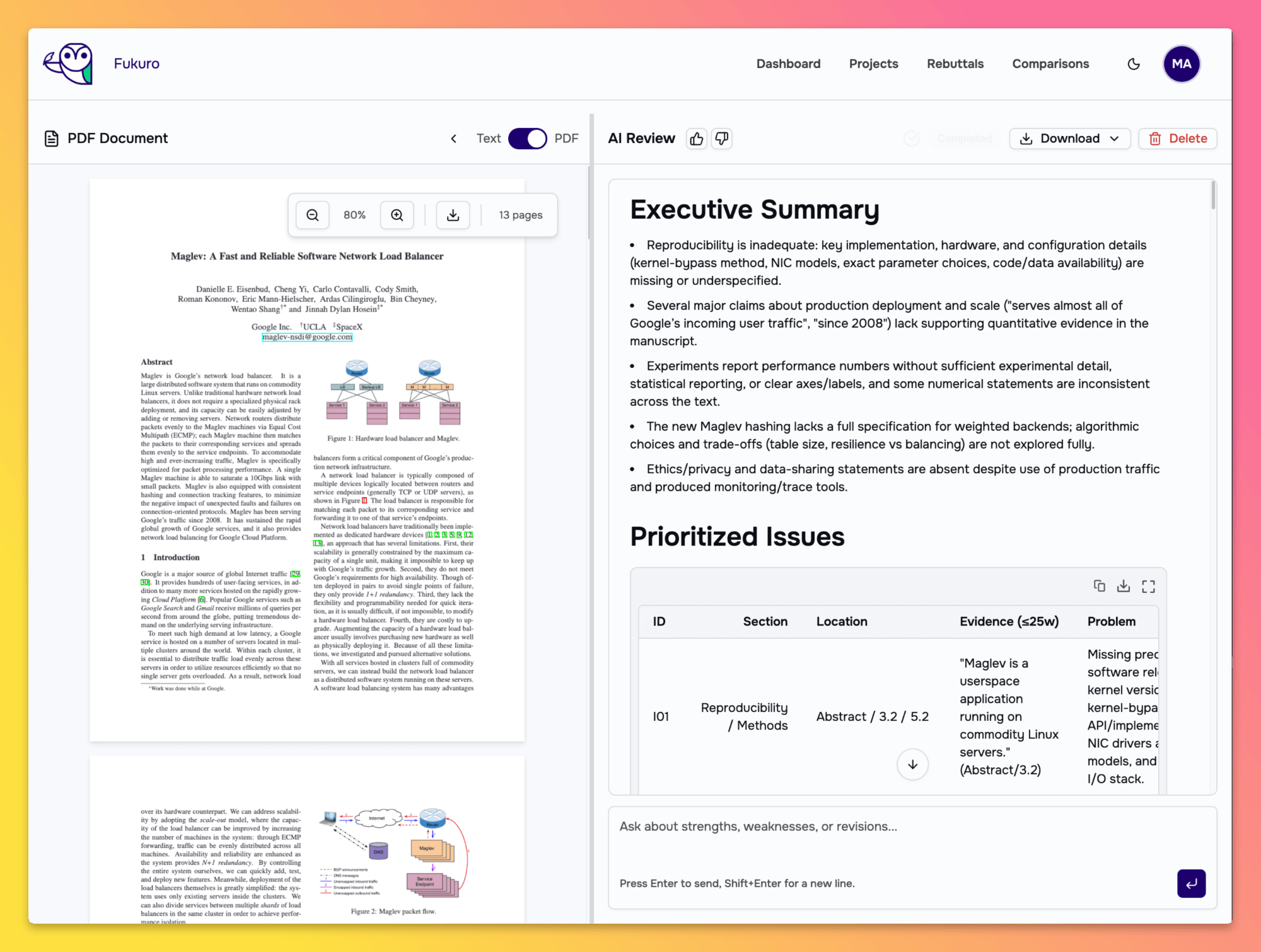 Screenshot of Fukuro, the online paper review and rebuttal system.