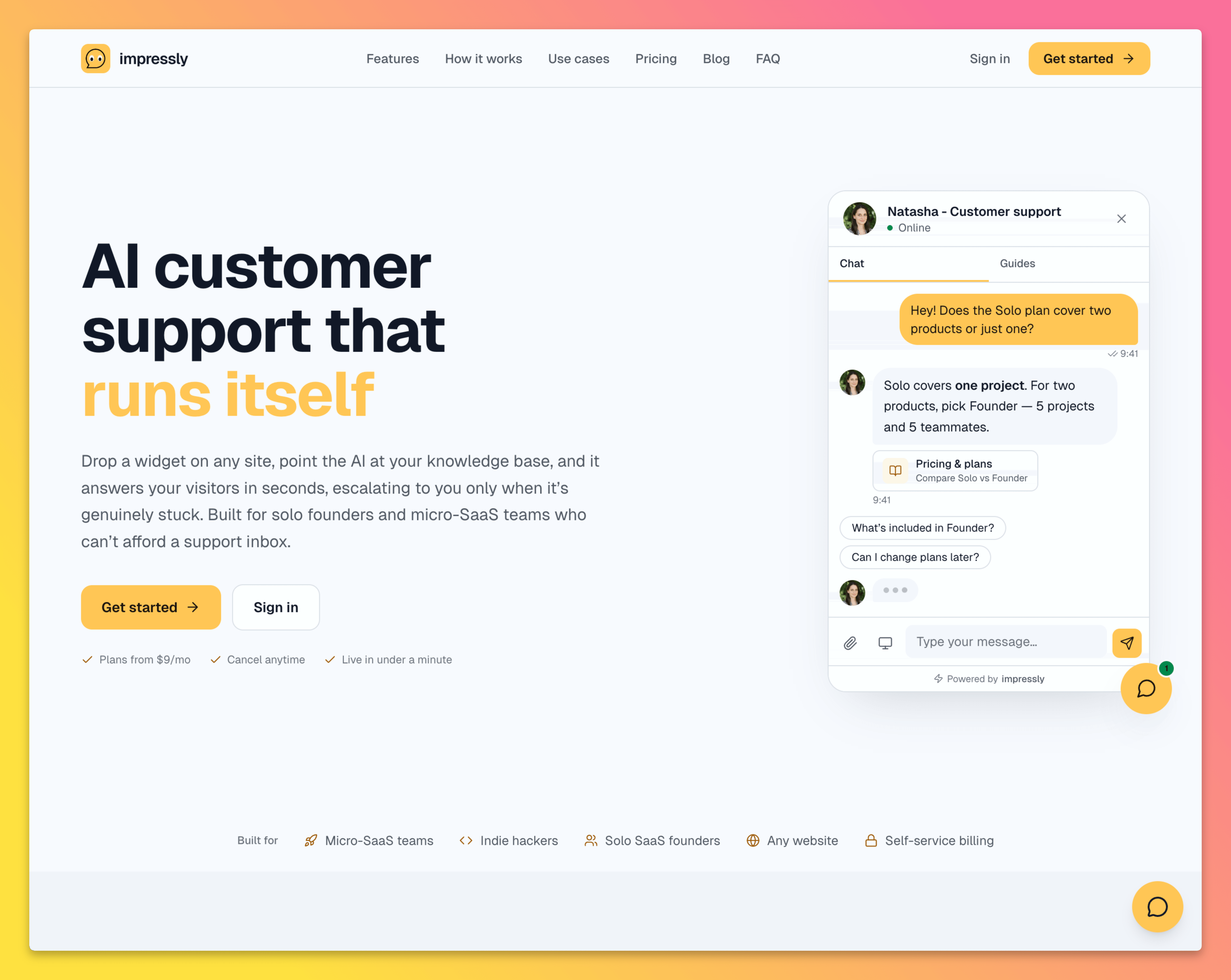 Screenshot of Impressly, an agentic AI support platform.